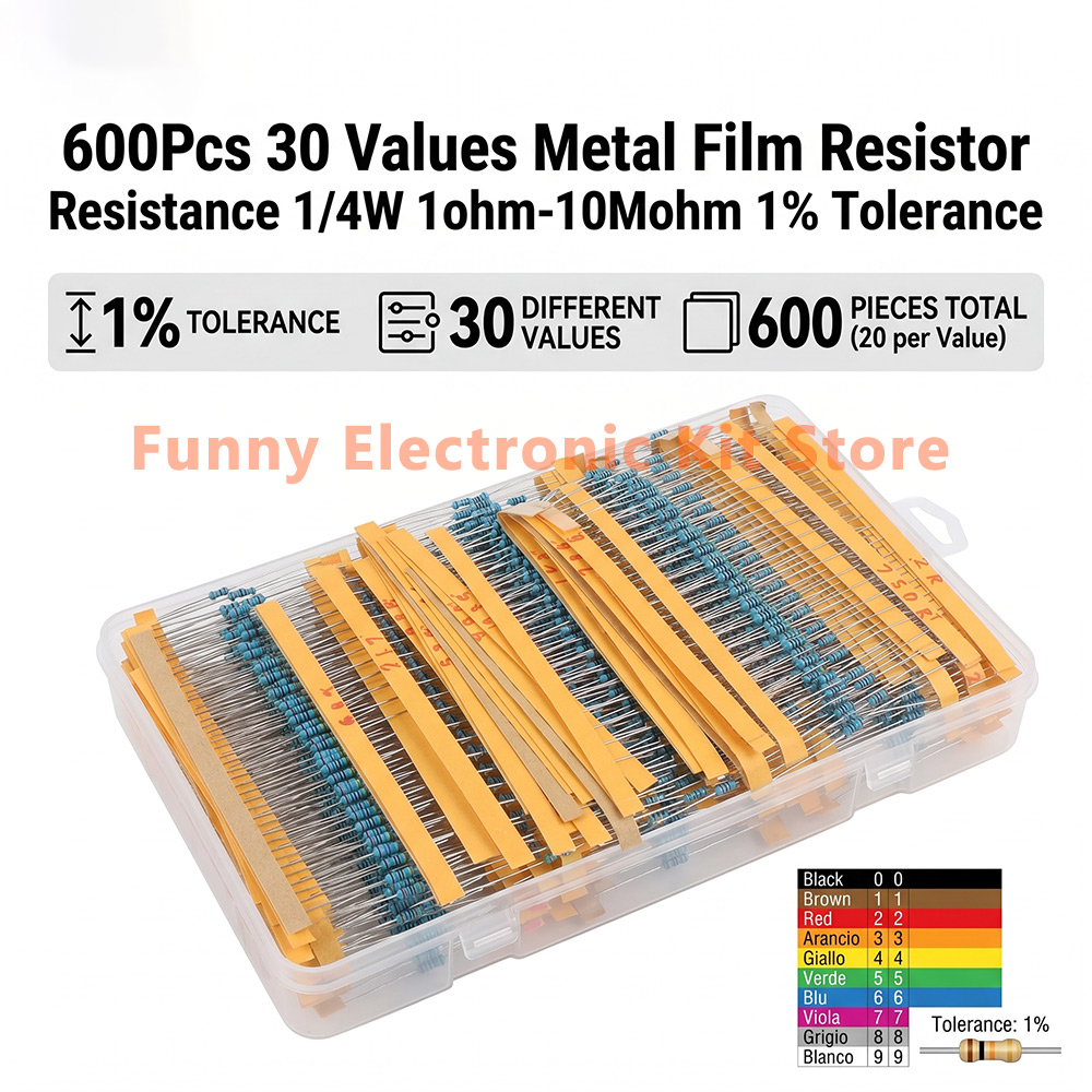 Resistor Kit 1 4W - 600 Adet Çeşitli Metal Film Direnç
