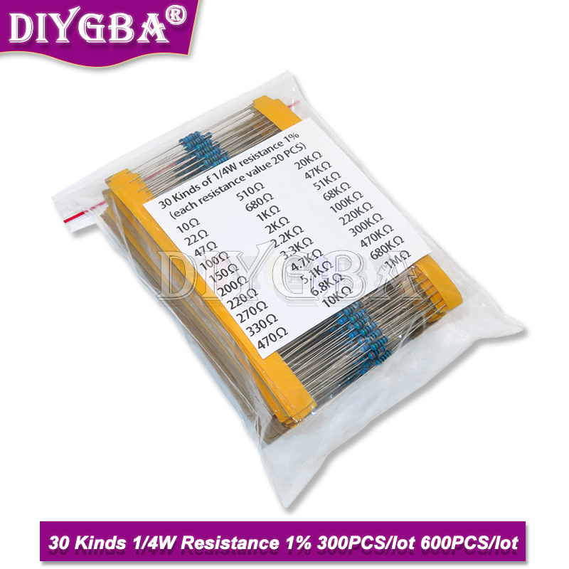 Resistor Kit 1 4W - 600 adet/takım 30 çeşit 1/4W direnci