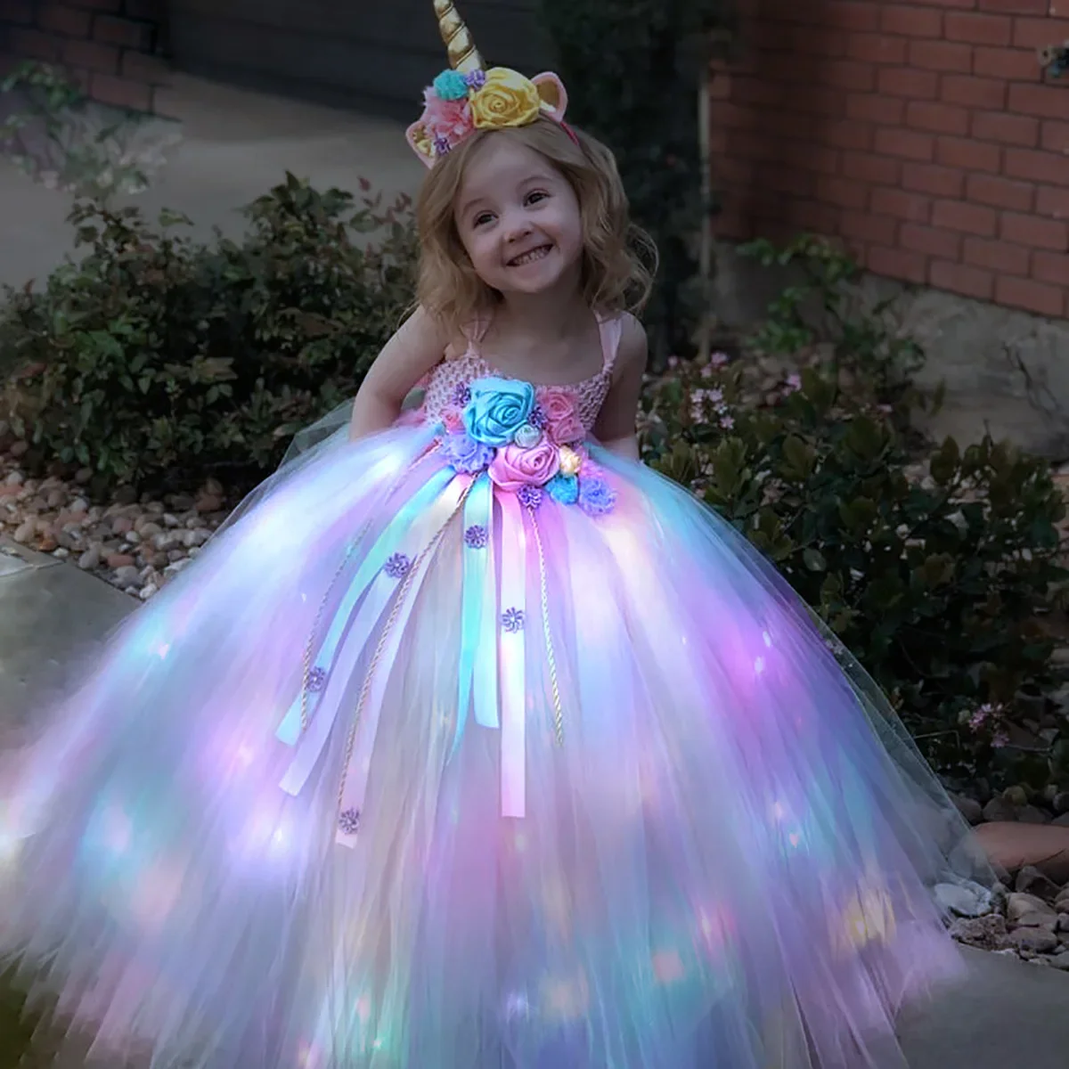 Diy Halloween Electronics - Kızlar Uzun LED Unicorn Tutu Elbise