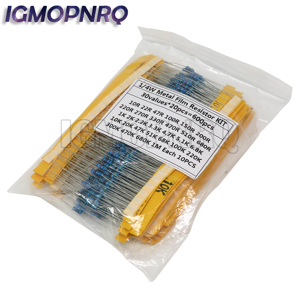 Resistor Kit 1 4W - 600 adet/takım 30 çeşit 1/4W direnç