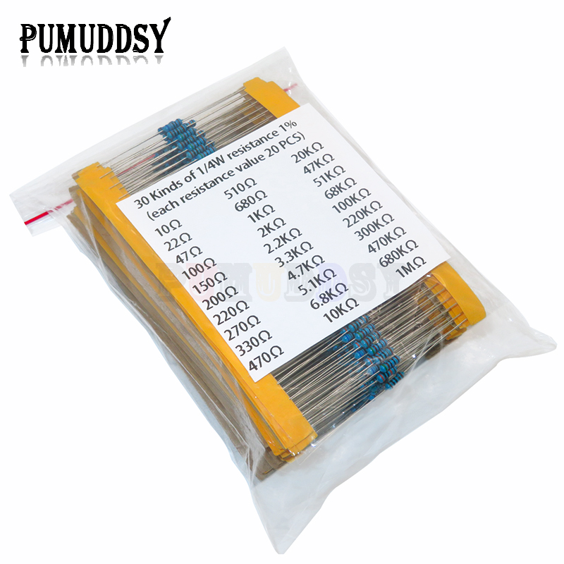 Resistor Kit 1 4W - 600 adet/takım 30 Çeşit 1/4W Direnç
